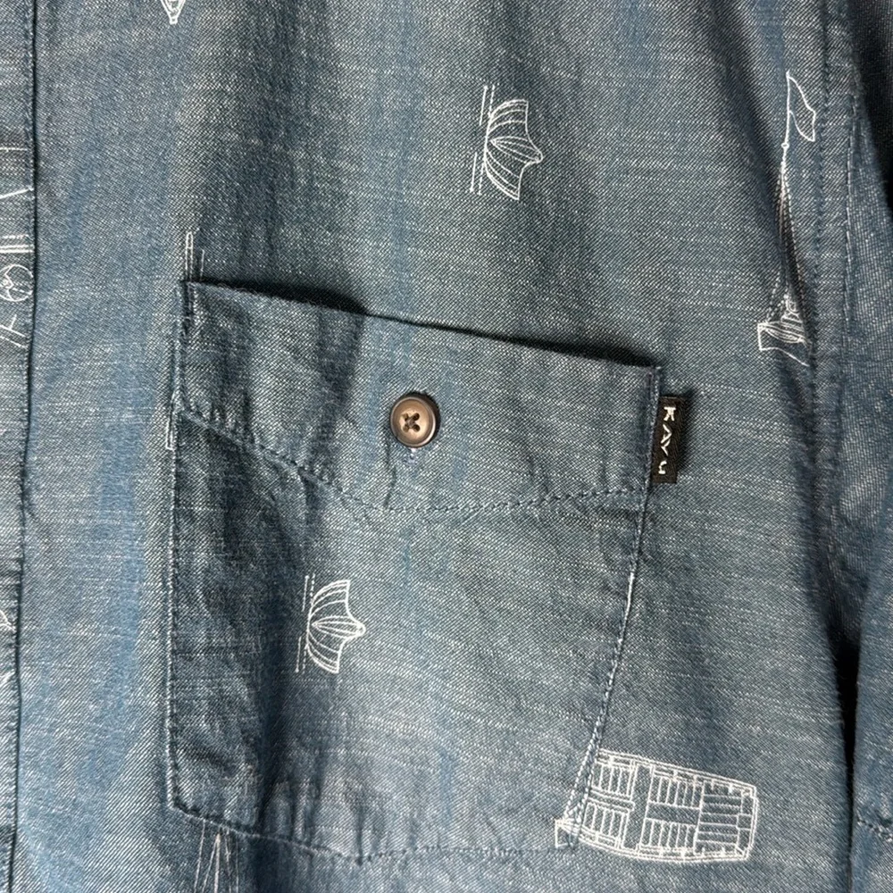 KAVU Men's Denim Blue Casual Button Down Shirt - Picture 5 of 8